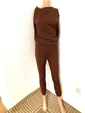 EKALIY Women's M Brown Solid 2 Piece Jumpsuit Set Long Sleeve